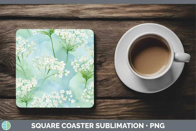 Watercolor Flowers Babys Breath Gypsophila Square Coaster Su