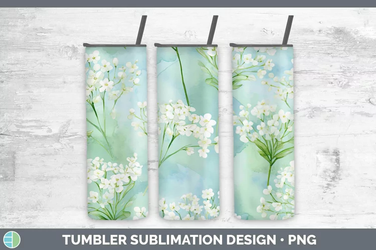 Watercolor Flowers Babys Breath Gypsophila Tumbler Sublimati