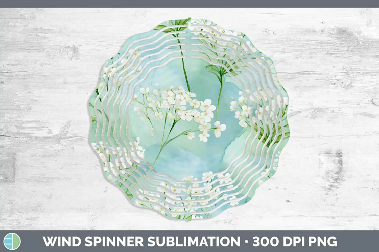 Watercolor Flowers Babys Breath Gypsophila Wind Spinner Subl