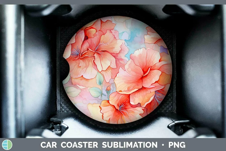 Watercolor Flowers Begonia Car Coaster Sublimation Coaster D