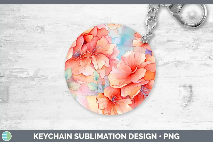 Watercolor Flowers Begonia Keychain Sublimation Keyring Desi