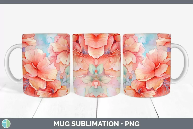 Watercolor Flowers Begonia Mug Wrap Sublimation Coffee Cup D
