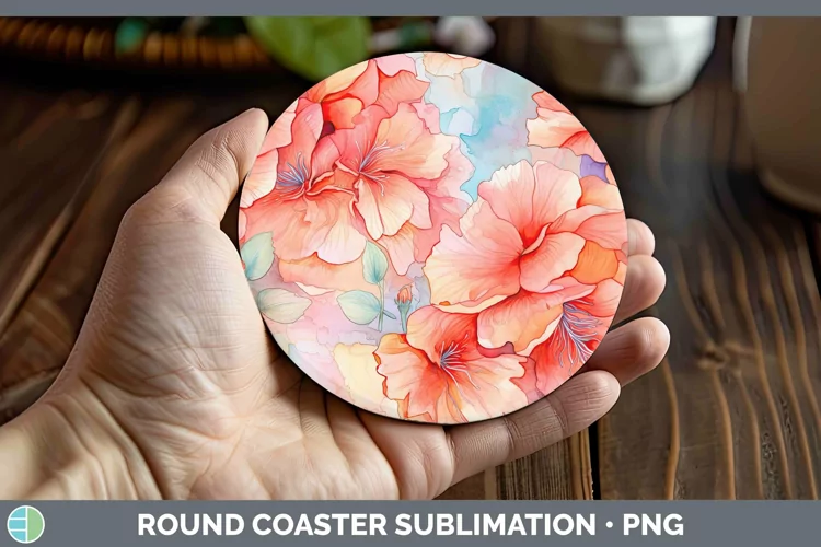 Watercolor Flowers Begonia Round Coaster Sublimation Coaster