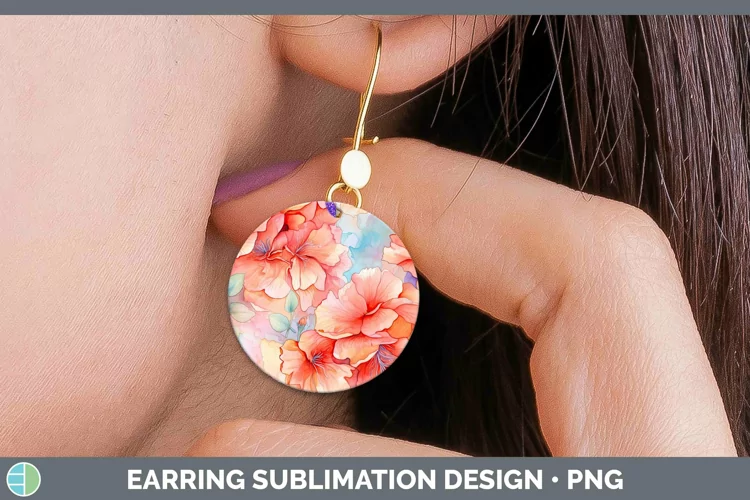 Watercolor Flowers Begonia Round Earrings Sublimation Earrin