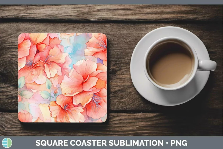 Watercolor Flowers Begonia Square Coaster Sublimation Coaste