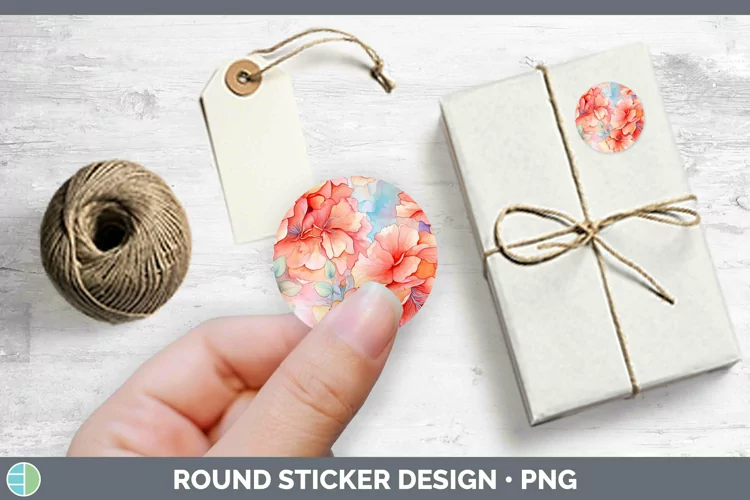 Watercolor Flowers Begonia Stickers | Round Labels Designs