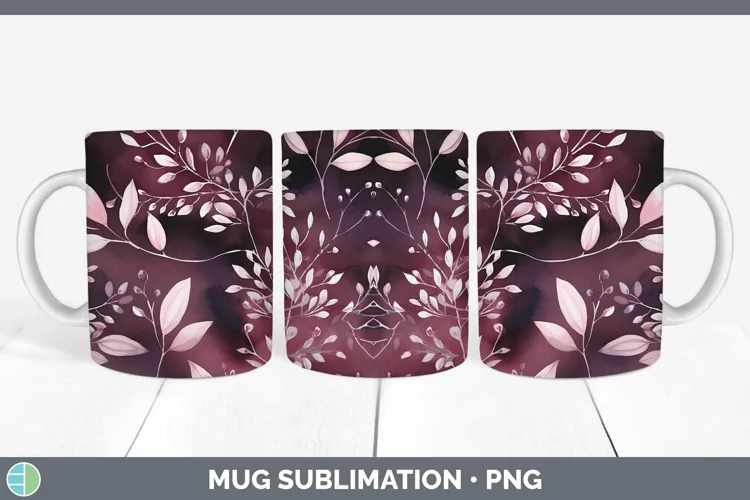 Watercolor Flowers Berry Mug Wrap Sublimation Coffee Cup Des