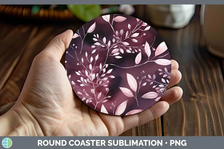 Watercolor Flowers Berry Round Coaster Sublimation Coaster D