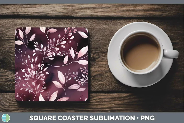 Watercolor Flowers Berry Square Coaster Sublimation Coaster