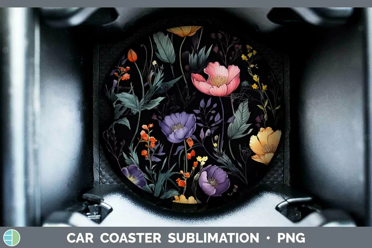 Watercolor Flowers Black Car Coaster Sublimation Coaster Des