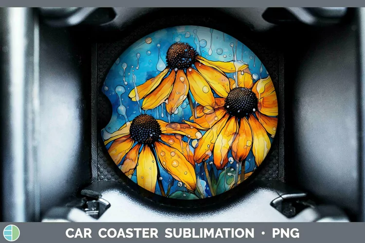 Watercolor Flowers Black-eyed Susan Car Coaster Sublimation