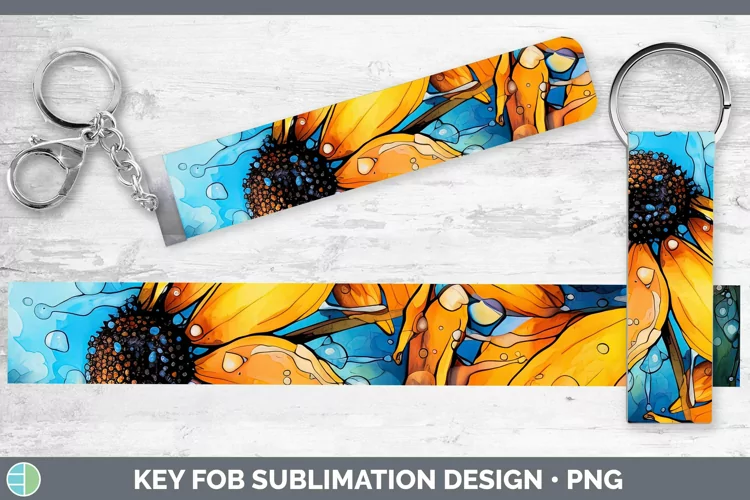 Watercolor Flowers Black-eyed Susan Key Fob Sublimation Wris