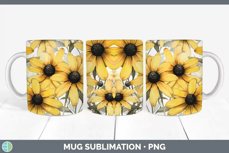 Watercolor Flowers Black-eyed Susan Mug Wrap Sublimation Cof
