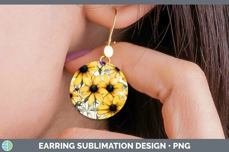 Watercolor Flowers Black-eyed Susan Round Earrings Sublimati
