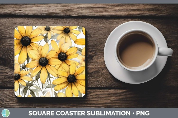 Watercolor Flowers Black-eyed Susan Square Coaster Sublimati