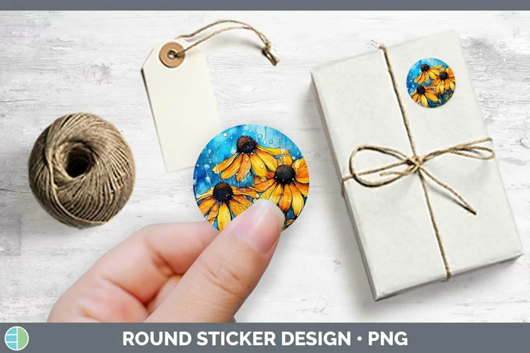 Watercolor Flowers Black-eyed Susan Stickers | Round Labels