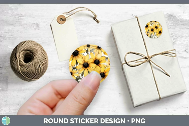 Watercolor Flowers Black-eyed Susan Stickers | Round Labels