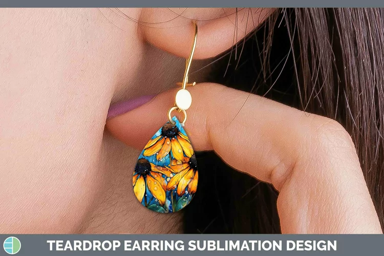 Watercolor Flowers Black-eyed Susan Teardrop Earrings Sublim