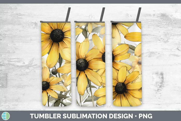 Watercolor Flowers Black-eyed Susan Tumbler Sublimation 20 o