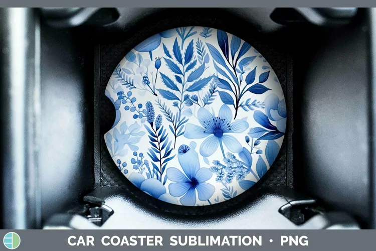 Watercolor Flowers Blue Car Coaster Sublimation Coaster Desi