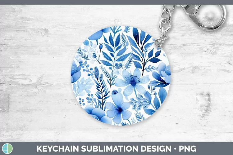 Watercolor Flowers Blue Keychain Sublimation Keyring Designs