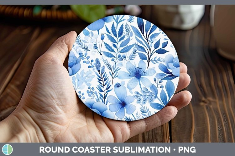 Watercolor Flowers Blue Round Coaster Sublimation Coaster De