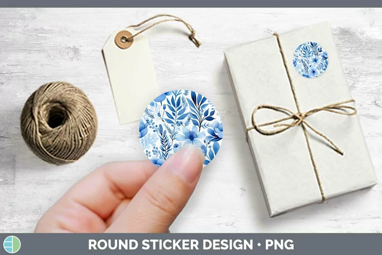 Watercolor Flowers Blue Stickers | Round Labels Designs