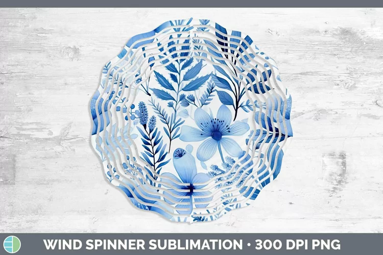 Watercolor Flowers Blue Wind Spinner Sublimation Spinner Des