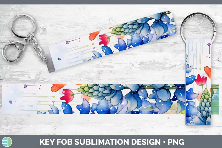 Watercolor Flowers Bluebonnet Key Fob Sublimation Wristlet D