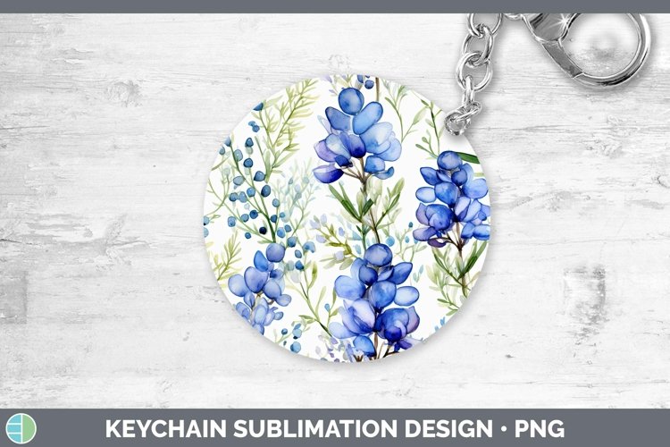 Watercolor Flowers Bluebonnet Keychain Sublimation Keyring D