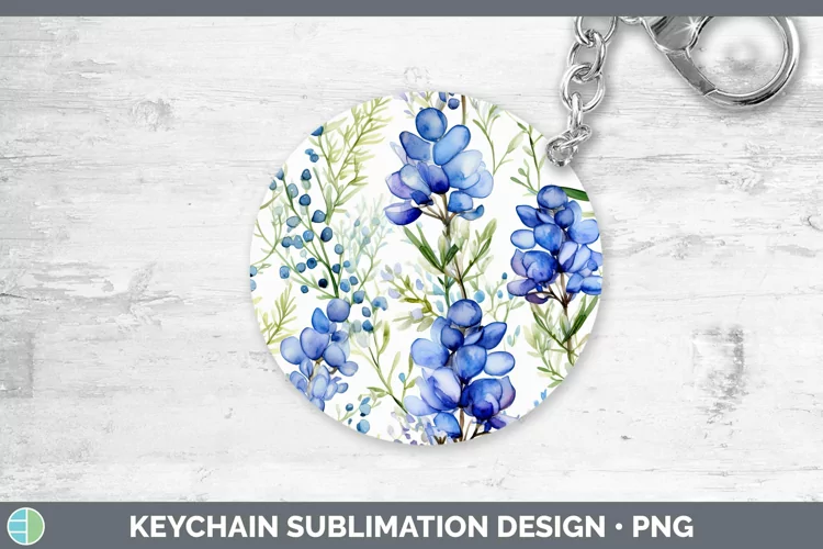 Watercolor Flowers Bluebonnet Keychain Sublimation Keyring D