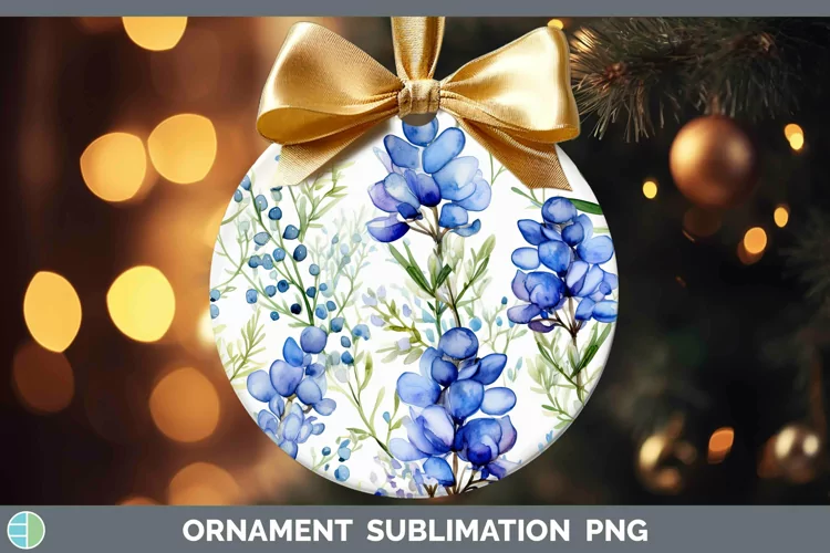 Watercolor Flowers Bluebonnet Ornament Sublimation Bauble De