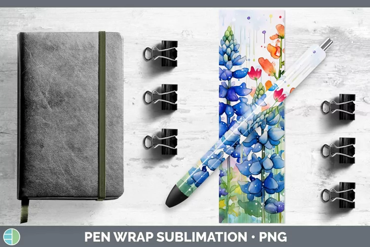 Watercolor Flowers Bluebonnet Pen Wrap Sublimation Epoxy Pen