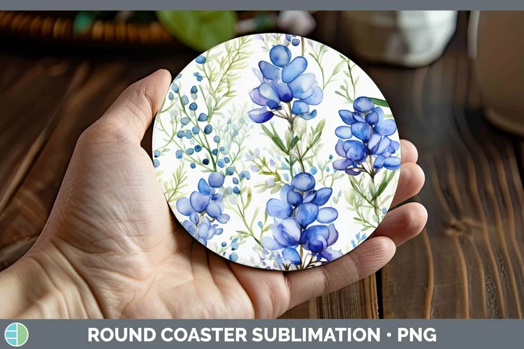 Watercolor Flowers Bluebonnet Round Coaster Sublimation Coas