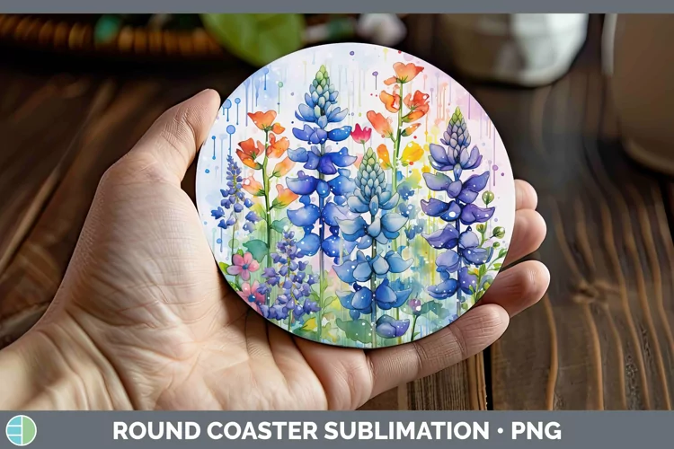 Watercolor Flowers Bluebonnet Round Coaster Sublimation Coas