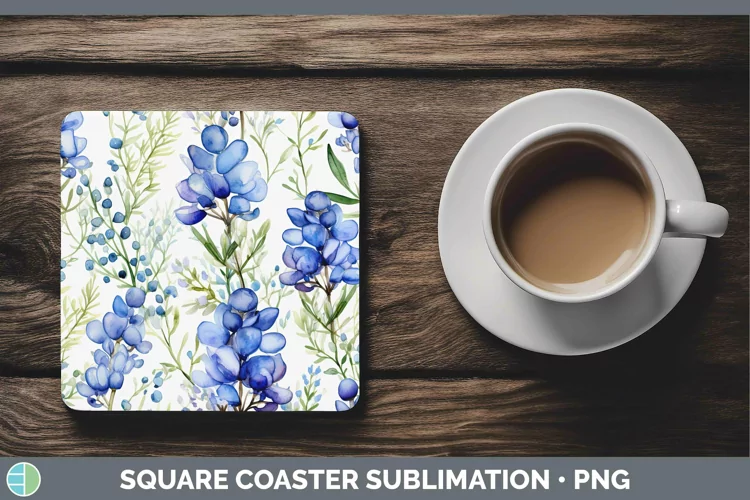 Watercolor Flowers Bluebonnet Square Coaster Sublimation Coa