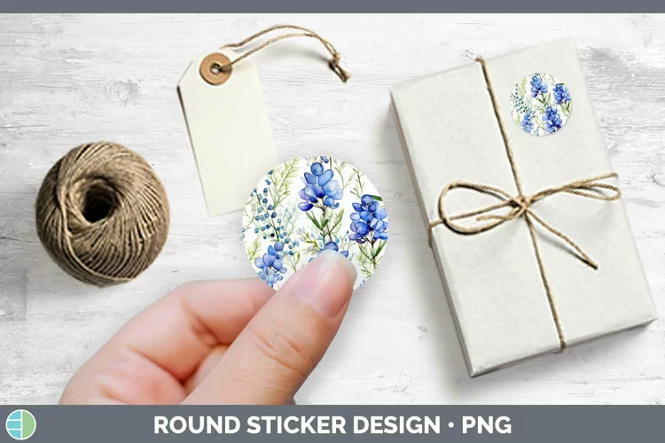 Watercolor Flowers Bluebonnet Stickers | Round Labels Design
