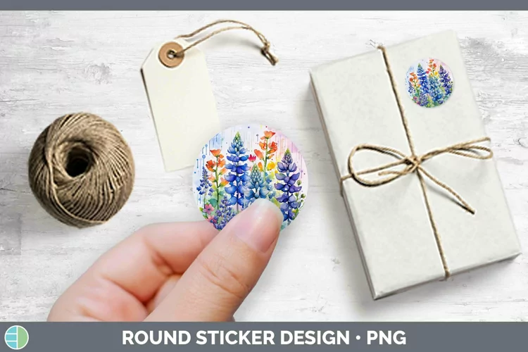Watercolor Flowers Bluebonnet Stickers | Round Labels Design