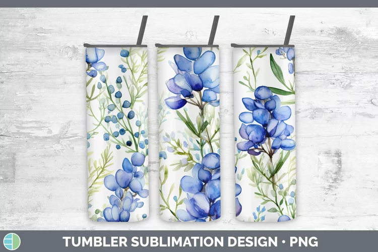 Watercolor Flowers Bluebonnet Tumbler Sublimation 20 oz Skin