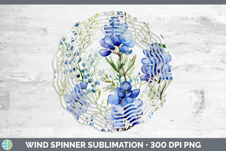 Watercolor Flowers Bluebonnet Wind Spinner Sublimation Spinn