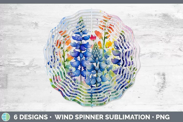 Watercolor Flowers Bluebonnet Wind Spinner Sublimation Spinn
