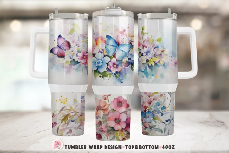 Watercolor Boho Flowers Tumbler Wrap Png | Tumbler 40oz
