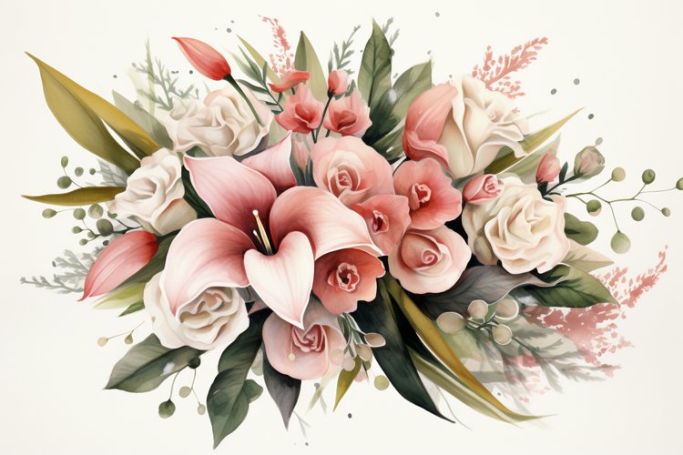 Watercolor Flowers Bouquets, illustration Background
