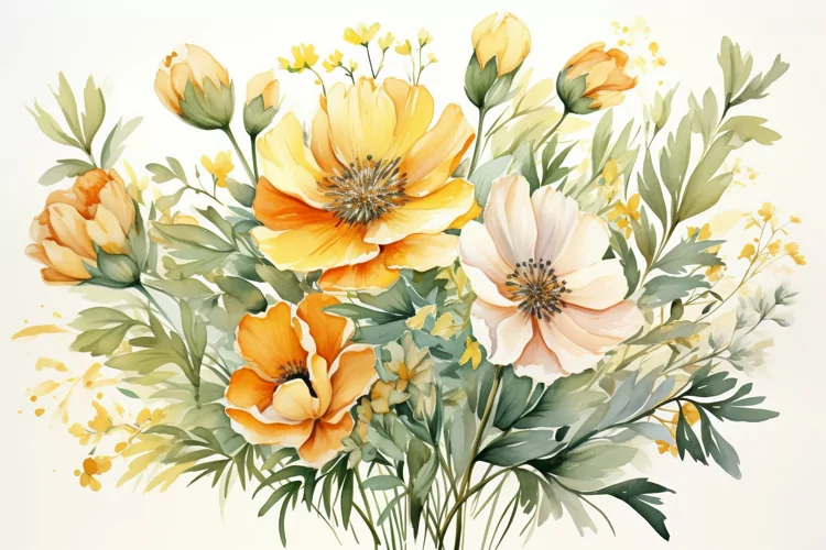 Watercolor Flowers Bouquets, illustration Background