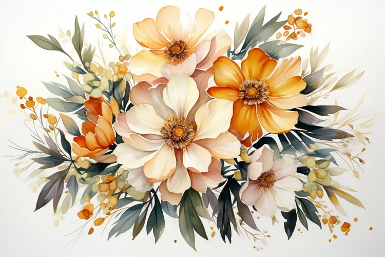 Watercolor Flowers Bouquets, illustration Background