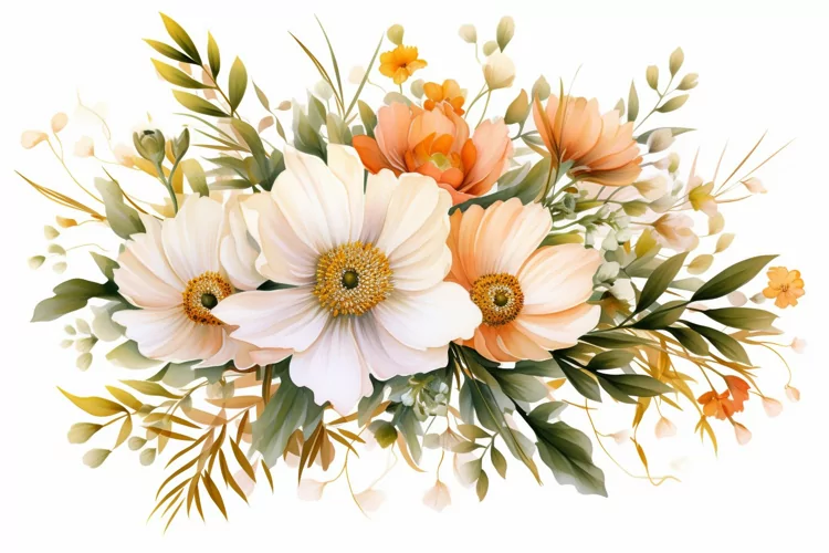 Watercolor Flowers Bouquets, illustration Background