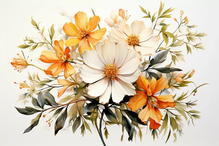 Watercolor Flowers Bouquets, illustration Background