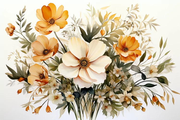 Watercolor Flowers Bouquets, illustration Background