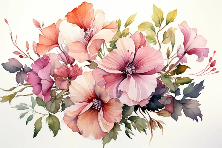 Watercolor Flowers Bouquets, illustration Background