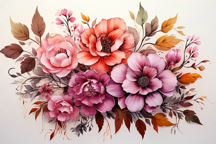 Watercolor Flowers Bouquets, illustration Background